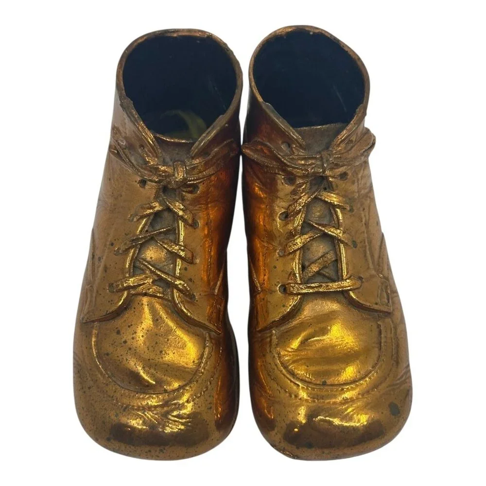 Vintage Bronze‎ Baby Shoes Keepsake Collectibles Pair Appr. 6 Long Mid-Century